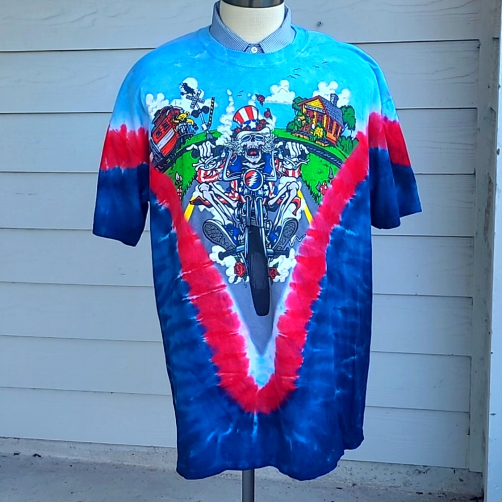 LIQUID BLUE Tie Dye GRATEFUL DEAD Motorcycle Road Trip Sz XXL‎ Mens T Shirt 2011
